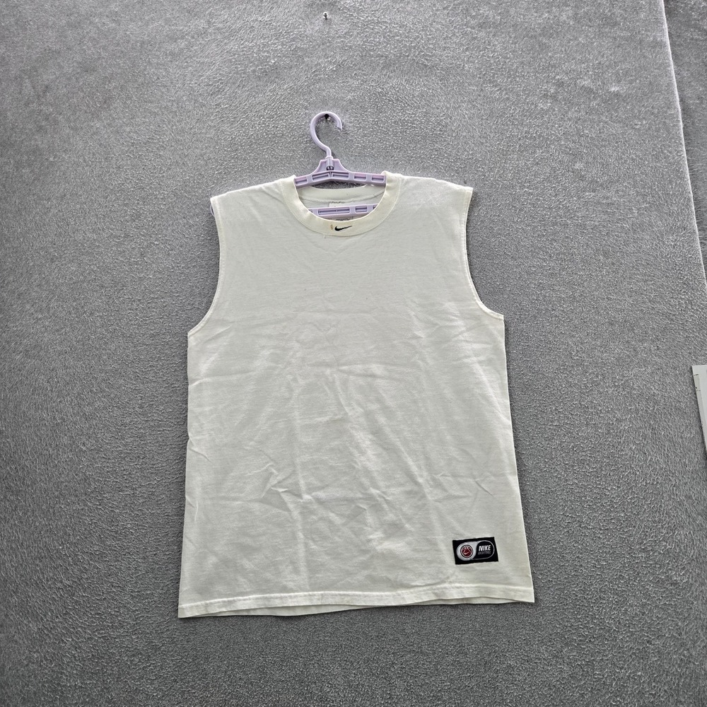 VINTAGE Nike Men Tank M White Sleeveless Basketball Center Swoosh Logo READ